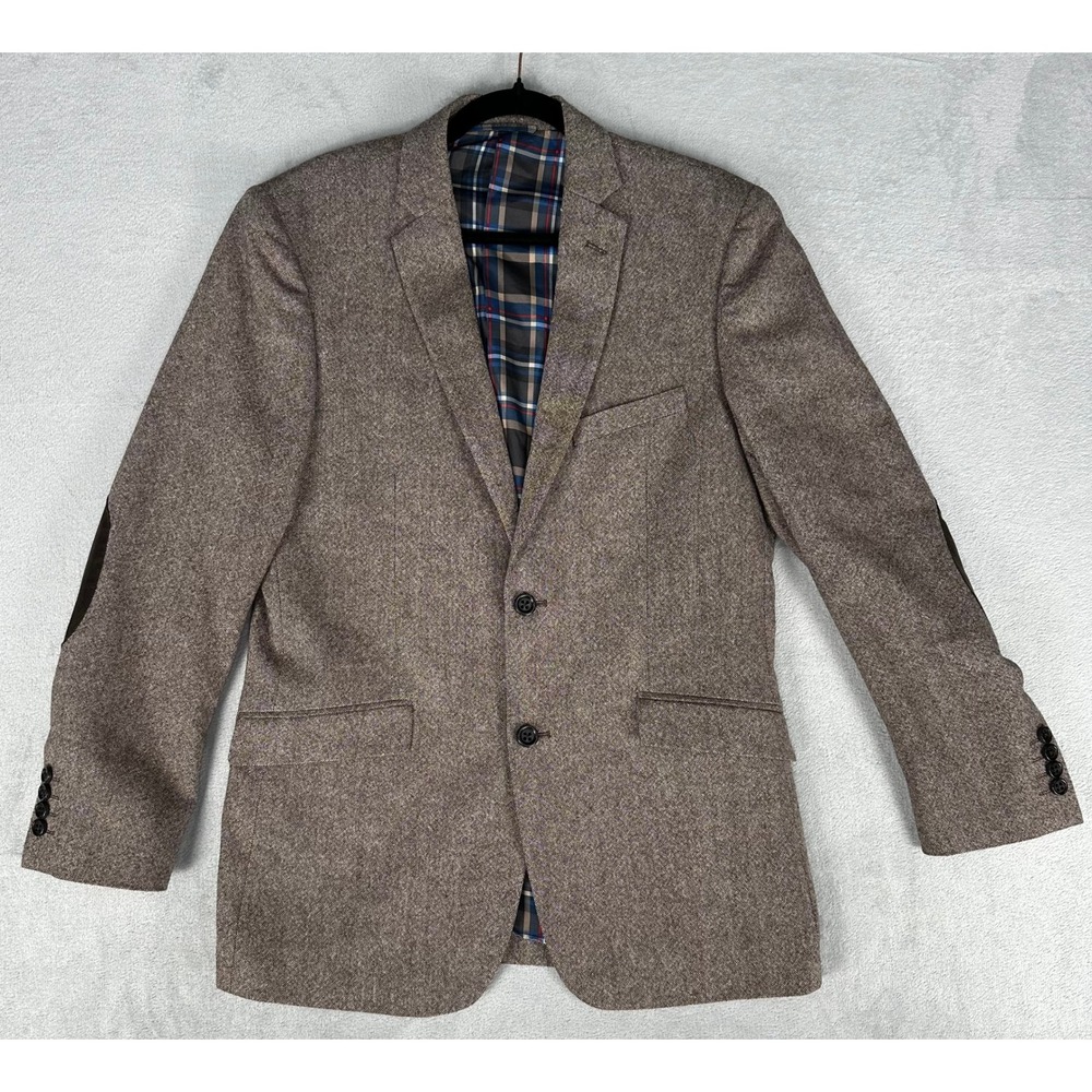 U.S. Polo Assn. Blazer Mens 40R Brown Tweed Elbow Patch Plaid Lined Sport Coat